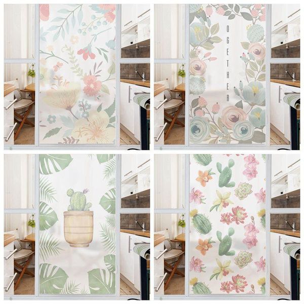 

window stickers decorative film privacy self-adhesive glass frosted opaque plant floral for home