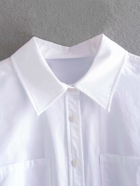 

2021 new arrival white short blouse women long sleeve pockets blouses 73zp