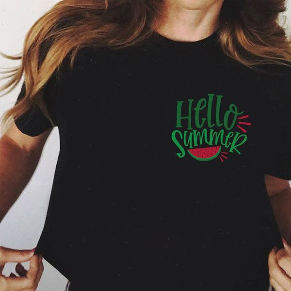 

hello summer letters print women black tshirt new fashion short sleeve shirts casual cotton girls, White