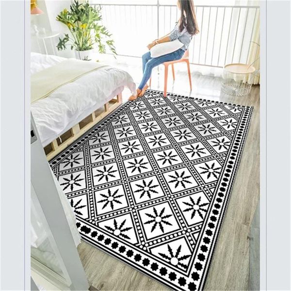 Tappeti Wishstar Modern Simple Simple Fashion Black Black Carpet Geometric Moture Tappeti Lato letto Long Anti Slip Entrance