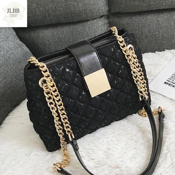 

cross body lace women's handbag diamond pattern chain shoulder bag for totes pu leather ladies crossbody bags bolsa feminina black