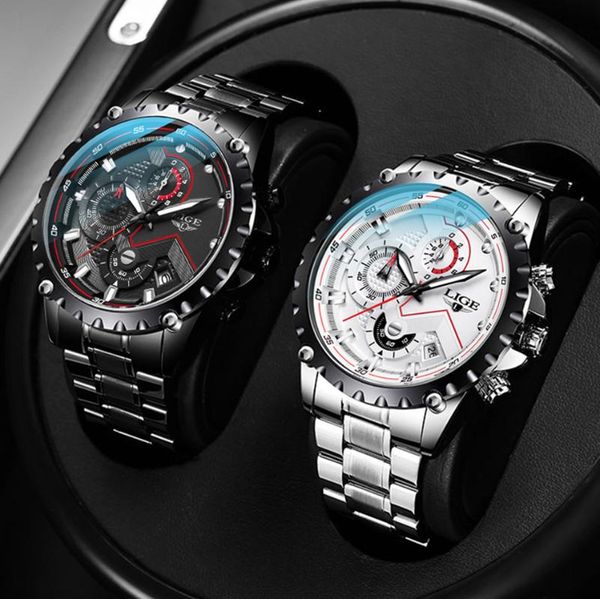 

wristwatches 2021 fashion silver mens watches lige stainless steel 30m waterproof quartz watch men army military chronograp, Slivery;brown