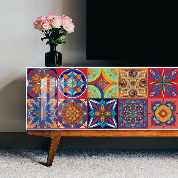 

wall stickers colorful mandala style strip tiles sticker kitchen wardrobe bathroom waterproof wallpaper peel & stick art decals