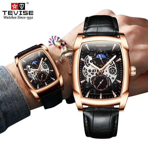 

watch tevise versatile square fashion casual men's hollow waterproof net red, Slivery;brown