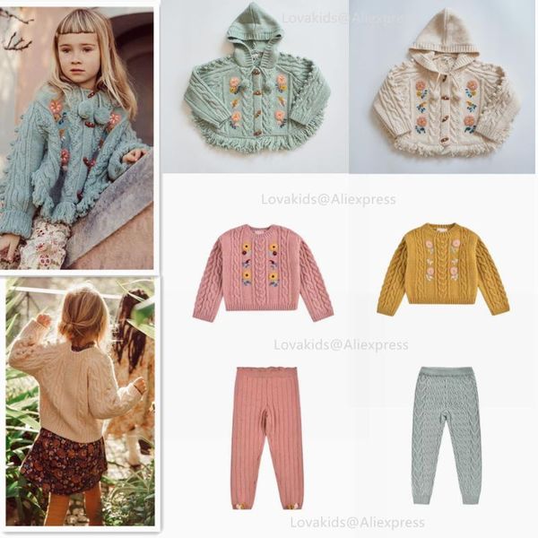 

pullover kids winter knitted sweater and cloak for toddler girls warm pants suit children girl outwear, Blue