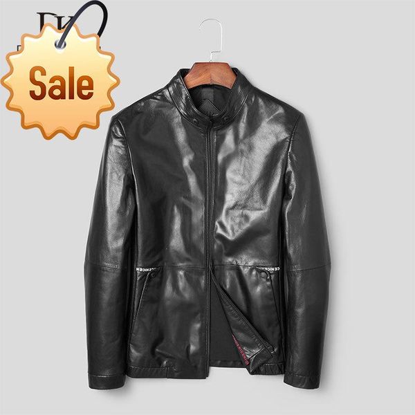 

men genuine leather jacket real sheepskin jackets casual short black pockets 2021 autumn new jacket for man j8815