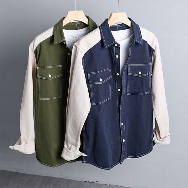 

2021 new style spring long sleeve patckwork pure cotton fashion brand shirts for men casual comfortable shirt mens camisa xaqp, White;black