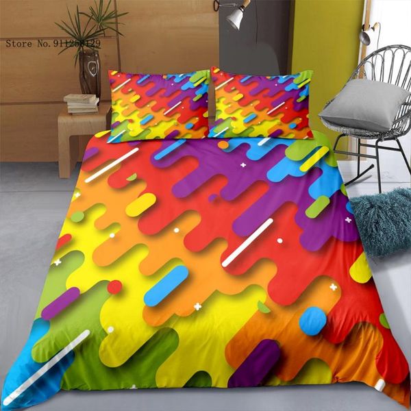 

bedding sets 2/3 pieces colorful rainbow cartoon watercolor pen duvet cover set single  double bed quilt pillowcase