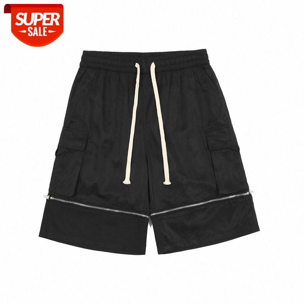 

vibe style multi-pocket zipper design cargo shorts loose casual straight five-point pants #e42e, Black