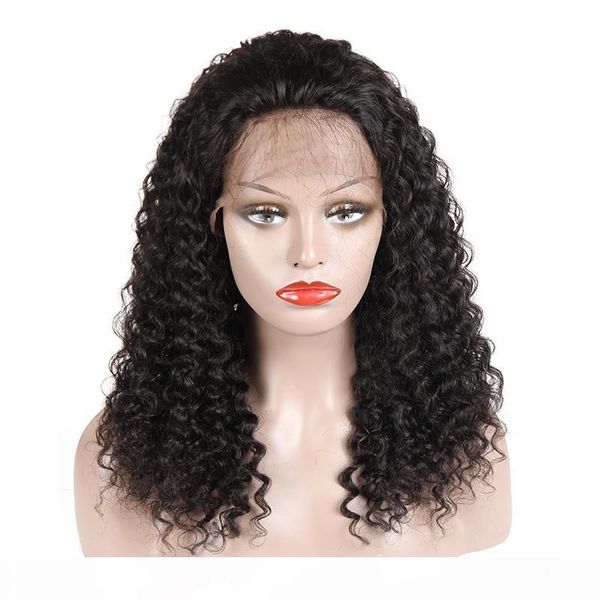 

kinky curly human hair lace front wigs with baby hair brazilian malaysian peruvian indian mongolian curly virgin hair wigs for black women, Black;brown