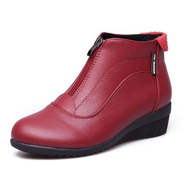 

boots women 2021 snow wedge heels winter shoes warm fur casual zip women's botas mujer, Black