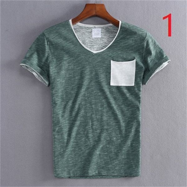 

2021 new color matching men's short-sleeved t-shirt slim cotton thin section sleeves shirt boys casual clothes tide h8vj, White;black