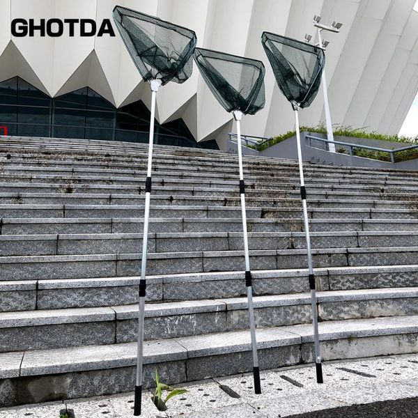 

ga folding fishing net 1.5m 1.7m 2.1m retractable telescoping aluminum alloy pole super large folding landing net