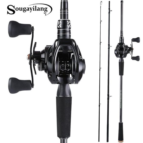 

sougayilang 3 section 1.8-2.4m carbon fiber fishing rod and reel combos baitcasting fishing rod with 12+1bb baitcasting reel set