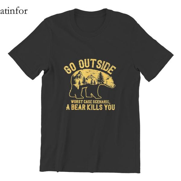 

men's t-shirts antifor go outside worst case scenarios a bear kills you ca t-shirt printing games black short sleeve kawaii men clothin, White;black