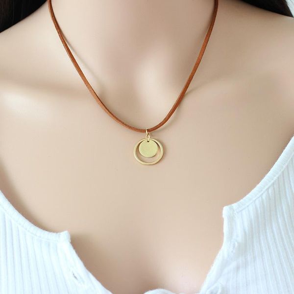 

retro simple round geometric pendant necklace exaggerated women's brown sweater chain accessories fashion lady party jewelry, Silver