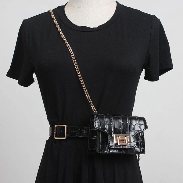 

belts seebeautiful metal pin buckle long chain pu leather removable bag waist fashion 2021 spring women m972, Black;brown