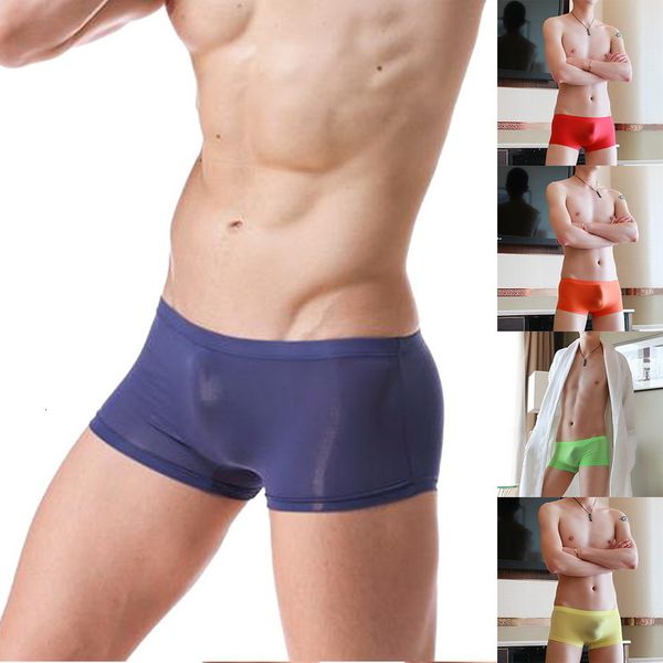

new ice silk effects color underwear loose buy fashion short boxers 2020 mesh men panties, Black;white