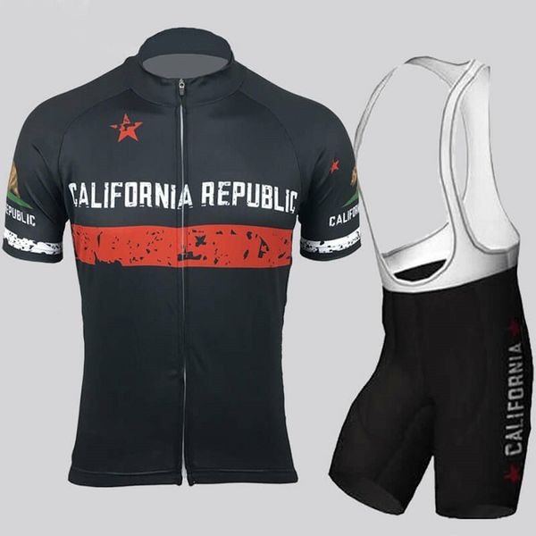 

2021 retro republic of california cycling jersey and bib shorts black, Black;red