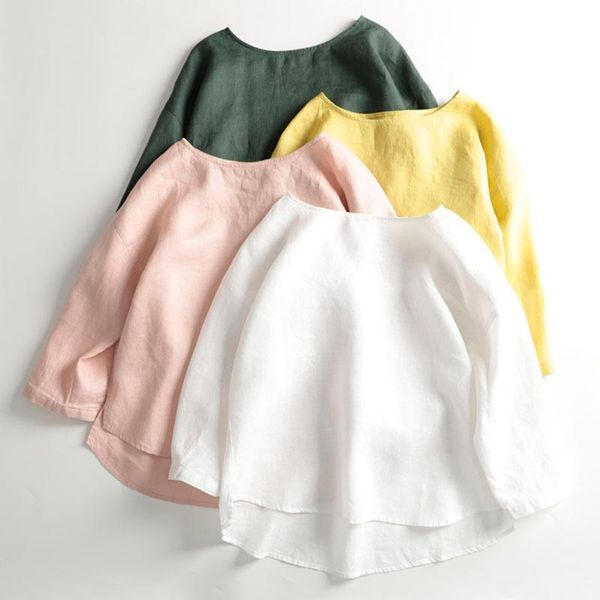 

women's blouses & shirts summer women loose mori girls japan style comfortable water washed 17*21 thin linen pullover shirts/blouses 5, White