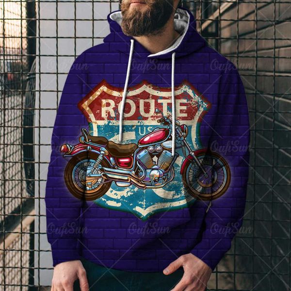 

men's hoodies & sweatshirts route 66 america highway 3d printed hoodie men trendy vintage style letters pattern man casual, Black
