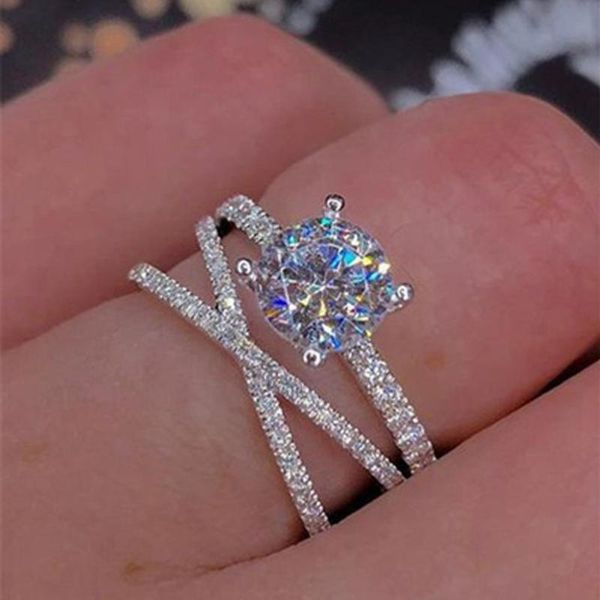 Fedi nuziali Fashion Cross Argento Zircone Anello di fidanzamento per le donne Gioielli con strass femminili Regalo di decorazione fai da te