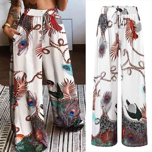 

boho wide leg pants for women high waist printing beach pants with pockets ladies loose casual easy trousers, Black;white