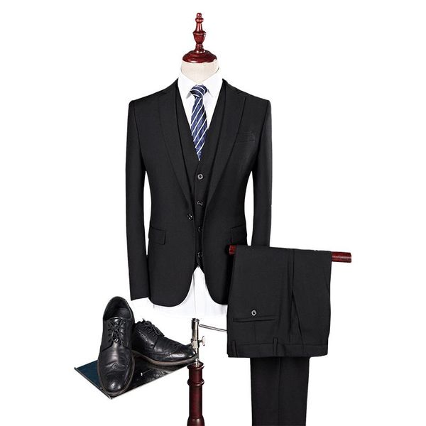 

men's suits & blazers 2021 suit autumn solid color three-piece slim groom dress large size set jacket vest trousers, White;black