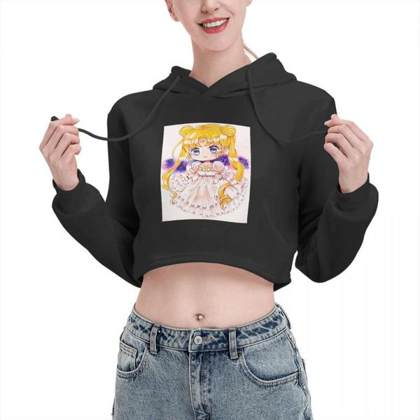 

women's hoodies & sweatshirts anime harajuku kawaii graphic print hoody 00s women crop sailor girl open navel cat ear sweater stree, Black
