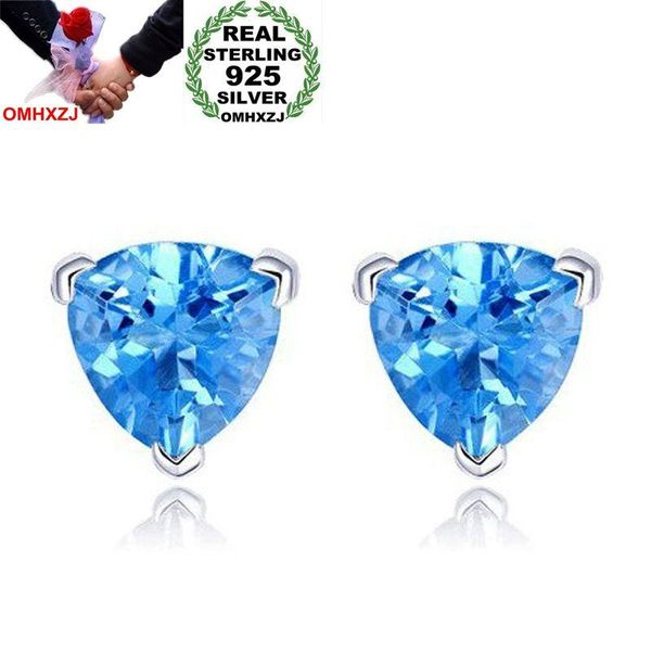 

stud omhxzj wholesale personality fashion ol woman girl wedding gift triangle blue zircon 925 sterling silver earrings ye141, Golden;silver