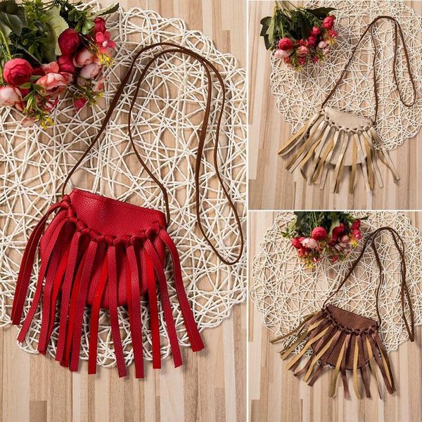 

lovely mini children one shoulder bags tassels solid coin purse cute girl messenger kid baby bag, White