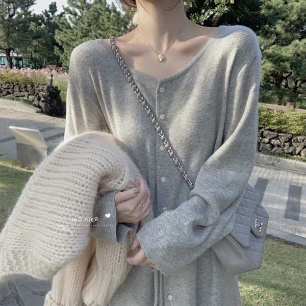 

gentle wind temperament with long women's autumn and winter 2021 knitted drs knee bottomed sweater skirt, Black;gray