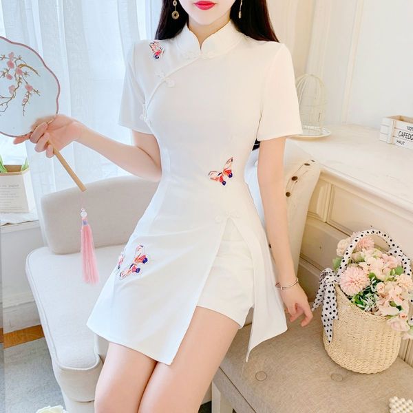 

luxury cheongsam french temperament godds cheongsam improved drs two-piece set summer 2021 small man, Blue;red