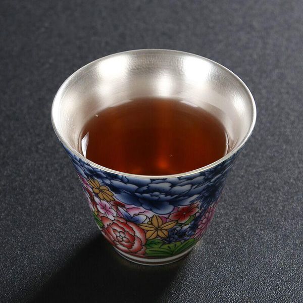 

mugs silver cup liner pure tea set 999 inlaid with gold craft kungfu ceramic master