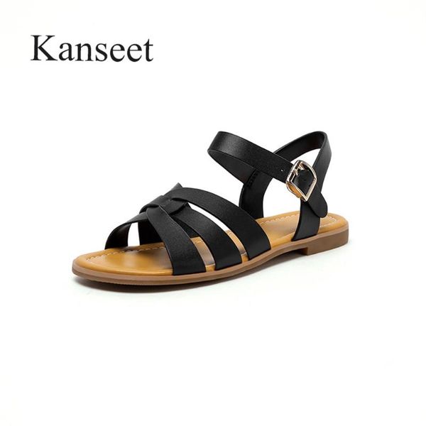 

sandals kanseet buckle strap 2021 women concise design daily open-toed summer shoes black casual comfort low heels