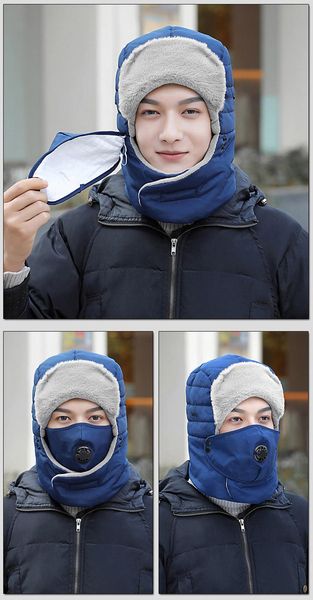 

winter warm fleece lei feng cap outdoor skiing windproof and cold proof ear protection heating cap without power bank, Black;white