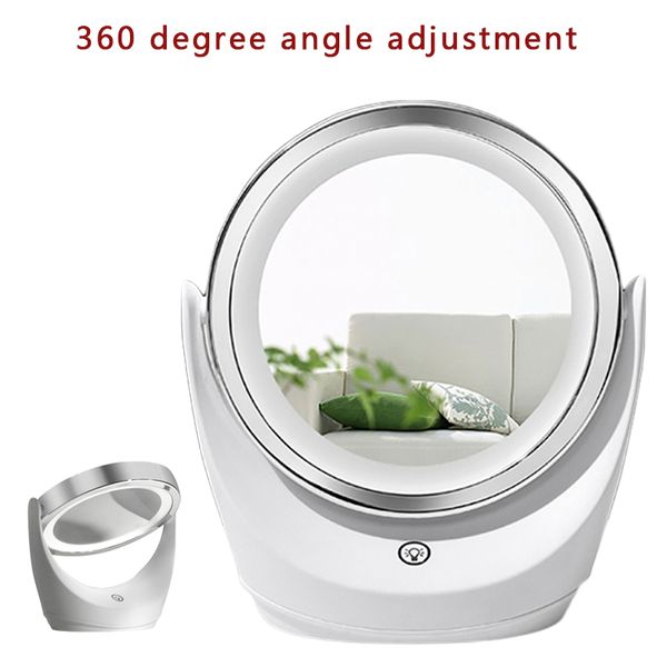 Specchio cosmetico per trucco bifacciale illuminato a LED con ingrandimento 1x/5x Dimmer tattile regolabile girevole a 360 gradi