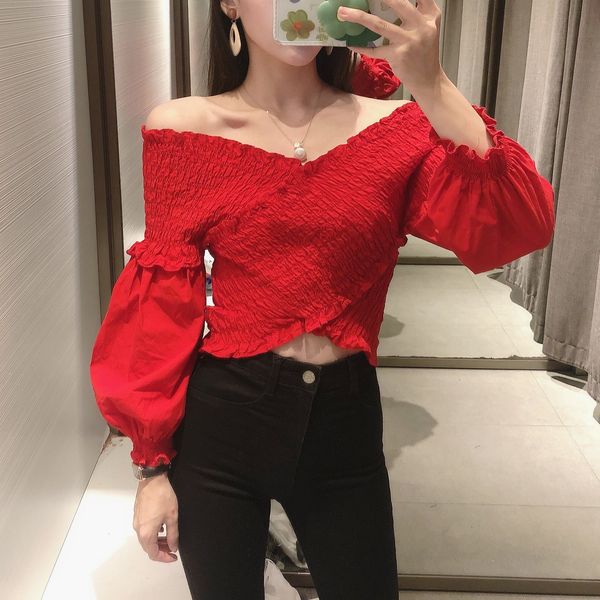 

2021 design slim stretch solid v neck full women blouses sc0x, White