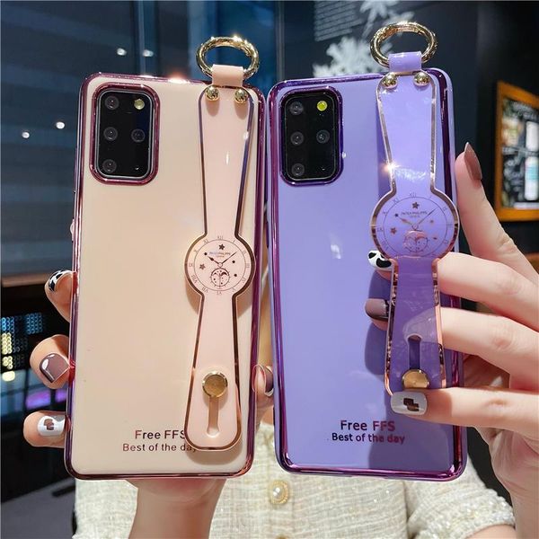 

cell phone pouches for samsung a52 72 32 12 42 11 21s a51 71 50 70 31 10 30 20 21 a750 m51 case luxury plating wristband holder soft cover