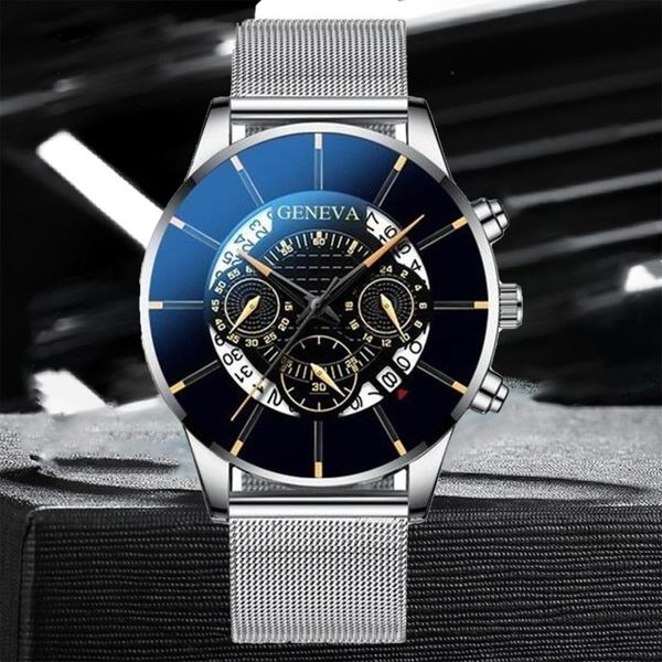 

wristwatches luxury men's business calendar watches stainless steel mesh belt quartz watch fashion simple and stylish, Slivery;brown
