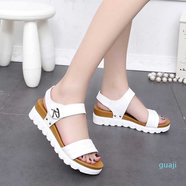 

summer women platform open toe white wedge sandals comfortable beach casual shoes 6 size 35-40, Black