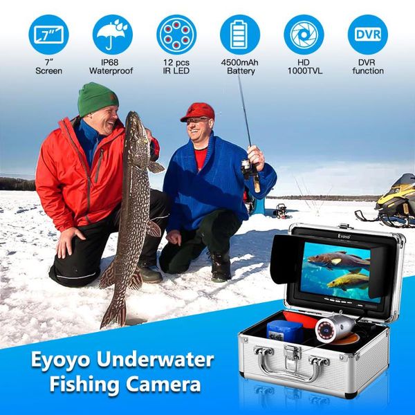 

fish finder eyoyo wf01 underwater fishing camera 7" inch 30m 51000tvl fishfinder 12pcs ir leds 8gb dvr video for ice/sea