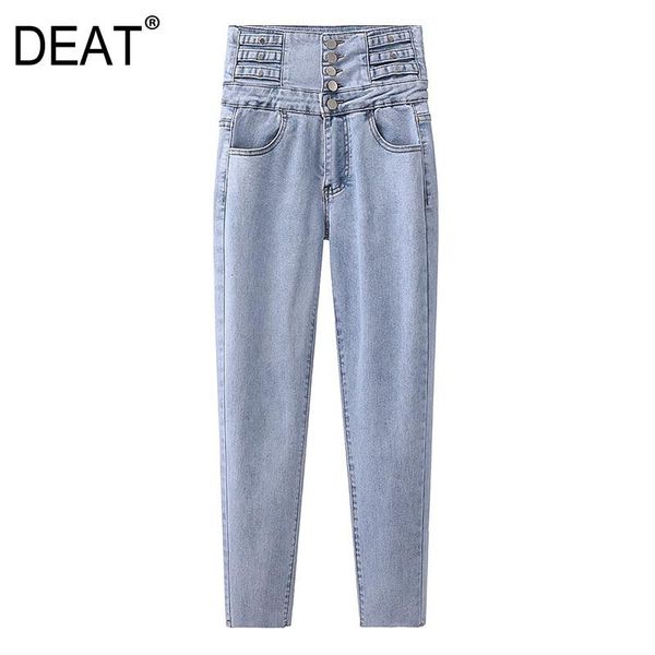 

deat] 2021 spring autumn new fashion tide pencil pants solid color high waist loose personality women's jeans 13c00701s, Blue