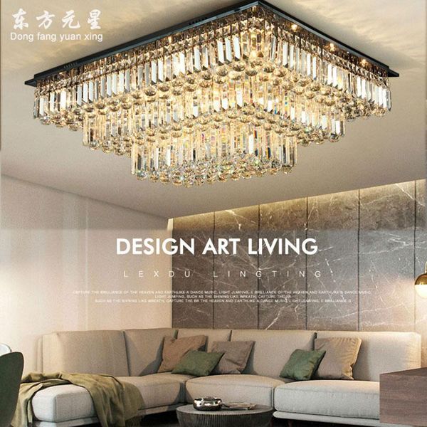 

chandeliers modern crystal chandelier led light black ceiling rectangular lamp living room el lobby project indoor lighting fixture