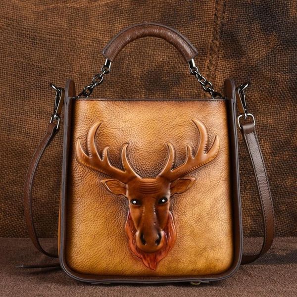 

evening bags embossing process vegetable tanned leather handbags retro bag women fashion personality portable diagonal bucket hand