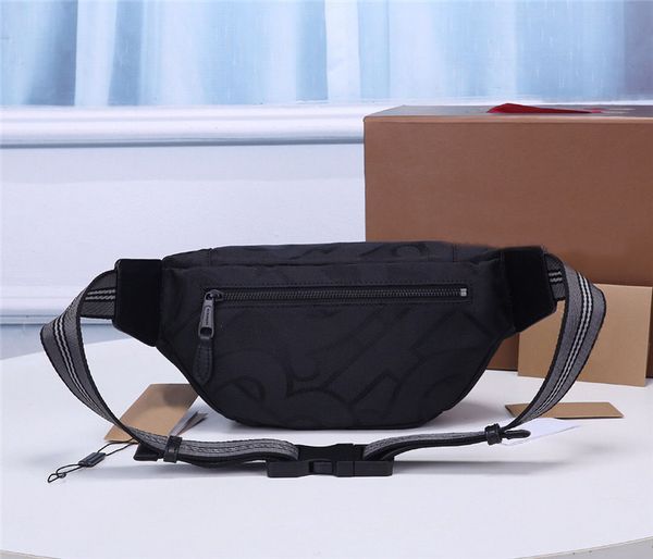 

classic nylon belt bag men women, size 31 cm, retro street style, decorated with exquisite jacquard and leather trim, can also be used