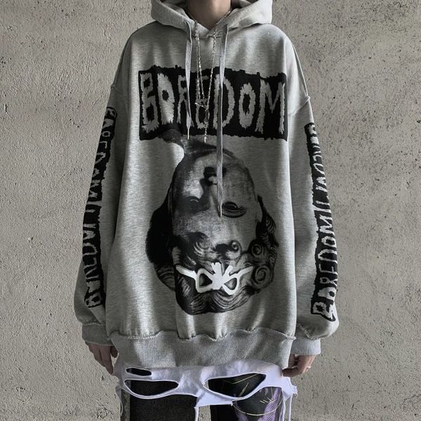 

men's hoodies & sweatshirts and women's hooded veet sweatshirts, harajuku hip-hop street clothes, retro portrait printing, spring, Black