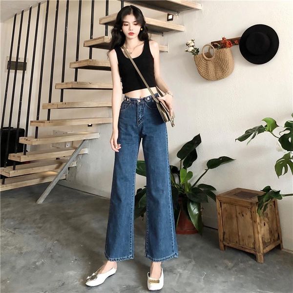 

women's jeans high waisted skinny moda feminina full length zipper loose wide leg pants causal style spring fall clothing, Blue