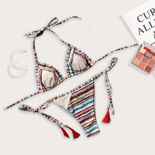 

women's swimwear womens bikini set boho bandage halter push up padded bra folk-custom style swimsuit bathing women, White;black