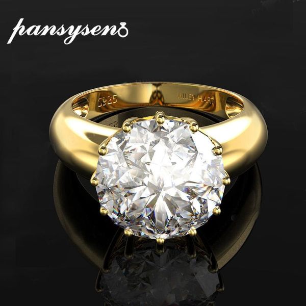

cluster rings pansysen 12mm round gemstone gold color luxury women's wedding engagement 925 sterling silver jewelry ring, Golden;silver